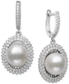 BELLE DE MER PEACOCK BLACK CULTURED FRESHWATER PEARL (10MM) & CUBIC ZIRCONIA HALO DROP EARRINGS IN STERLING SILVE