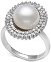 Belle De Mer Peacock Black Cultured Freshwater Pearl (10mm) & Cubic Zirconia Halo Ring In Sterling Silver (also I In White