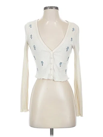 Pre-owned Belle Du Jour Long Sleeve Top Ivory Plunge Neckline Tops