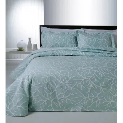 Belle Epoque Coral Glory Jaquard Woven Coverlet Green Standard Cotton Coverlet