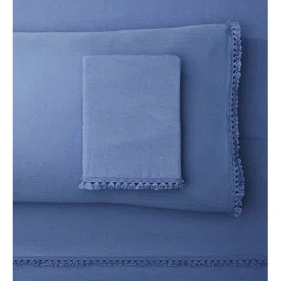 Belle Epoque Misto Tassle Linen Sheet Set In Blue