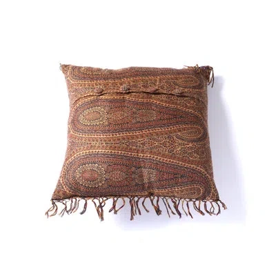 Belle Epoque Paisley Tear Drop Paisley Wool Throw Pillow In Brown