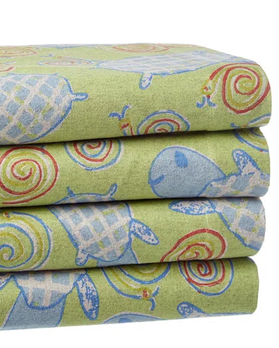 Belle Epoque Turtle Snails Flannel Sheet Set In Multi
