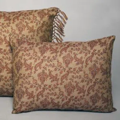 Belle Epoque Vine Floral Decorative Wool Lumbar Pillow In Brown;red;beige