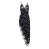 Belle-et-bonbon Women's Black Chiffon Slip Included In Our Florentina Noir Velvet & Tulle Sheer Beaded Long Dress In Black