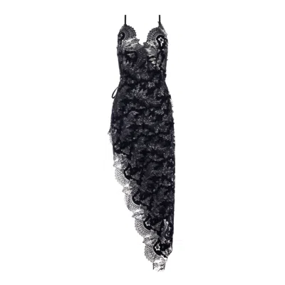 Belle-et-bonbon Women's Black Chiffon Slip Included In Our Florentina Noir Velvet & Tulle Sheer Beaded Long Dress