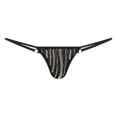 Belle-et-bonbon Women's Black Edie Beaded Glitter Thong