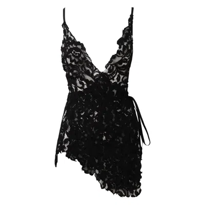 Belle-et-bonbon Women's Black Lace Festival Dress Valentina Noir Lace Wrap Slip Dress With Chiffon Underslip