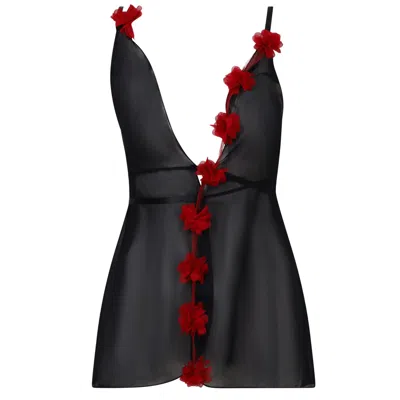 Belle-et-bonbon Women's Black / Red New Edition Fifi Valentines Cherry Petal Wrap Slip In Black/red