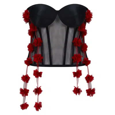 Belle-et-bonbon Women's Black / Red New Fifi Dark Cherry Valentines Petal Corset In Black/red