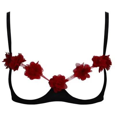 Belle-et-bonbon Women's Black / Red New Valentines  Gifting Fifi Cherry Red Ouvert Petal Bralette In Black/red