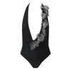 Belle-et-bonbon Women's New  Aprés Sun Collection Black Halterneck Swimsuit With Detachable Polka Dot Ruffle And Sil In Black