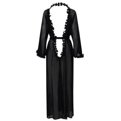Belle-et-bonbon Women's New Edition Fifi  Full Length Backless Black Semi Sheer Petal Kimono
