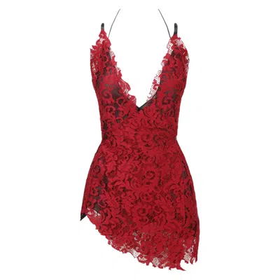 Belle-et-bonbon Women's Red Cherry Valentines Cocktail Party Dress Valentina Deep Cherry Lace Wrap Dress
