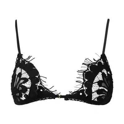 Belle-et-bonbon Women's Valentines Black Lace Super Soft Eyelash-lace Bralette With Giftwrapping Add The Thong To Ma