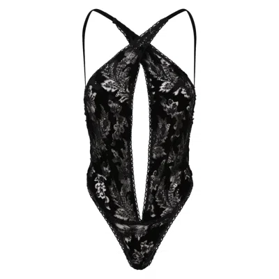 Belle-et-bonbon Women's Velvet Black Cherry Bodysuit