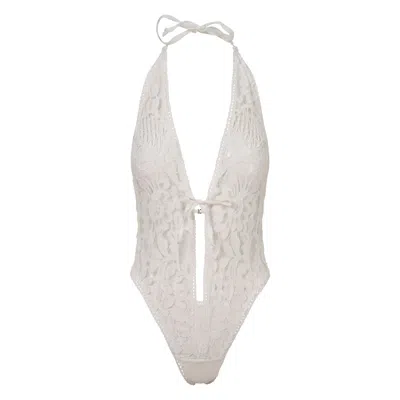 Belle-et-bonbon Women's White Shalom Super Soft Eyelash Lace Cotton Bridal Body