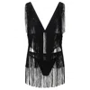 Belle-et-bonbon Women's Roxy Black Fringe Tassel Top And Skirt Set With High Waisted Knicker In Black