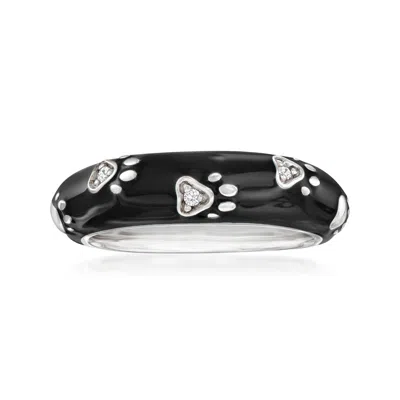Belle Etoile "paw Prints" Black Enamel Ring With Czs In Sterling Silver