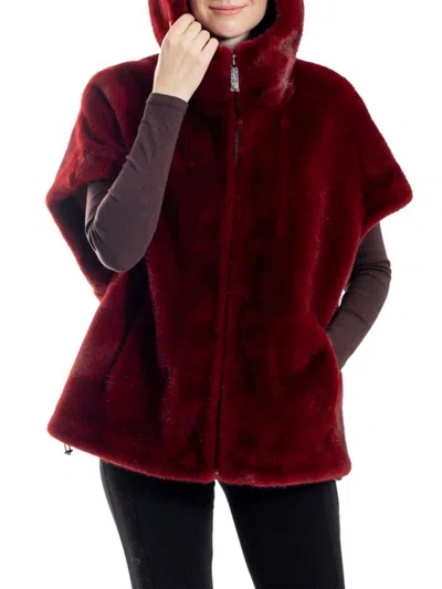 Belle Fare By Ming Yang Women's Faux Mink Hooded Faux Fur Cape Vest In Red