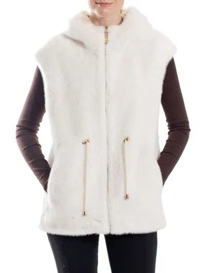 Belle Fare By Ming Yang Women's Faux Mink Hooded Faux Fur Vest In White