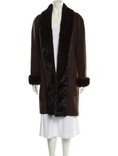 Pre-owned Belle Fare Cashmere Faux Fur Coat In Brown