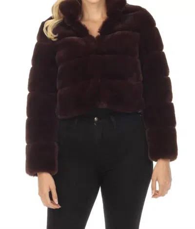 Belle Fare Devon Short Faux Rex Fur Bomber Jacket Coat In Brown In Burgundy