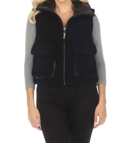 Belle Fare Lodi Faux Shearling Reversible Vest In Black