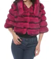 Belle Fare Premium Cropped Faux Fur Coat In Fuchsia Ombre In Pink