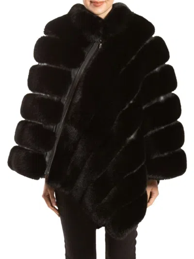Belle Fare Women's Asymmetric Faux Dyed Fox Poncho In Black