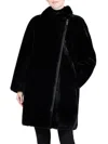 Belle Fare Women's Diagonal Zip Faux-mink Coat In Black