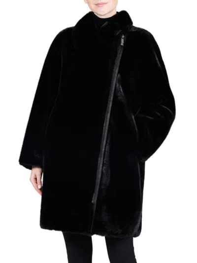 Belle Fare Women's Diagonal Zip Faux-mink Coat In Black