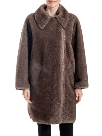 Belle Fare Women's Diagonal Zip Faux-mink Coat In Brown