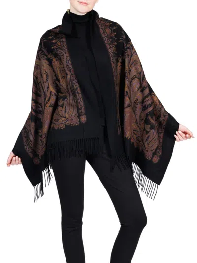 Belle Fare Women's Double-sided Paisley Print Cashmere Fringe Wrap In Brown