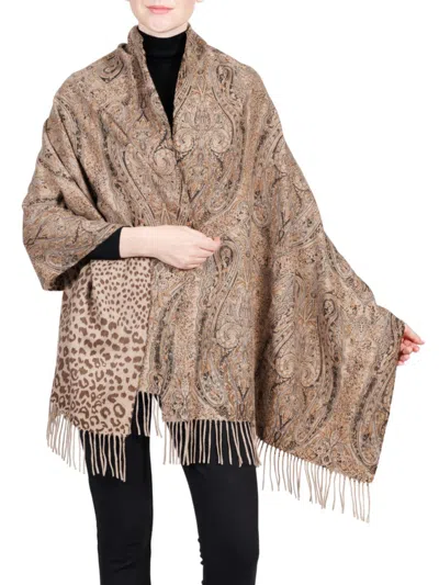Belle Fare Women's Double-sided Paisley Print Cashmere Fringe Wrap In Neutral