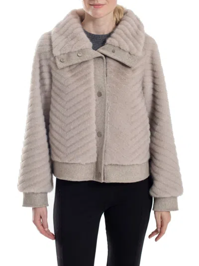 Belle Fare Women's Faux Mink Chevron Short Jacket In Gray