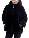 Belle Fare Women's Faux Mink Hooded Cape Jacket In Black