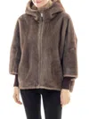 Belle Fare Women's Faux Mink Hooded Cape Jacket In Brown