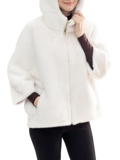 Belle Fare Women's Faux Mink Hooded Cape Jacket In White
