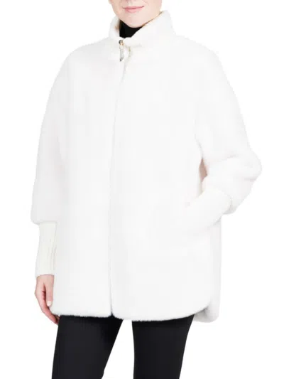 Belle Fare Women's Faux Mink Knit-trim Coat In White