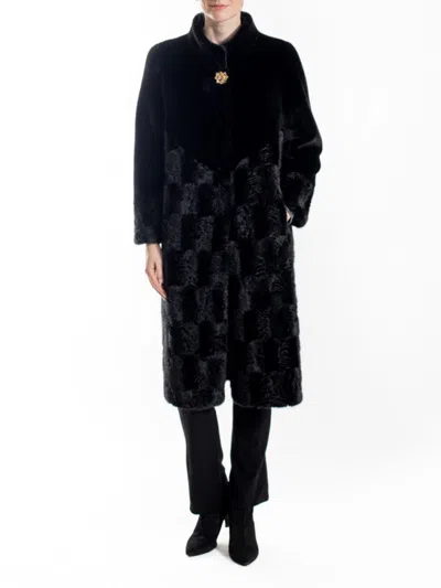 Belle Fare Women's Faux Mink Swakara Print Coat In Black