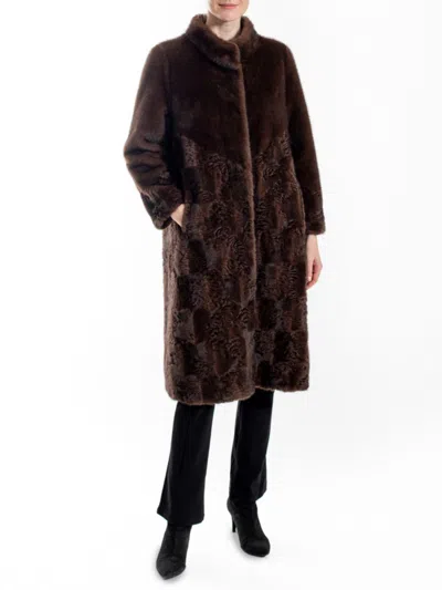 Belle Fare Women's Faux Mink Swakara Print Coat In Brown