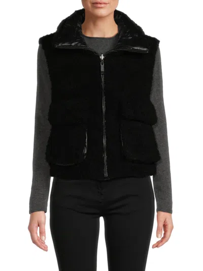 Belle Fare Women's Faux Shearling Reversible Vest In Black