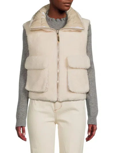 Belle Fare Women's Faux Shearling Reversible Vest In Cream