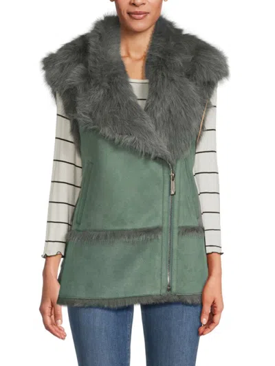 Belle Fare Women's Faux Toscana Shearling & Faux Suede Zip Vest In Jade