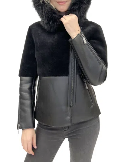Belle Fare Women's Mix Media Hooded Jacket In Black
