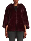 Belle Fare Women's Reversible Faux Mink Hooded Cape In Burgundy