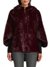 Belle Fare Women's Reversible Faux-mink Hooded Cape Jacket In Burgundy