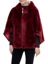 Belle Fare Women's Reversible Faux Mink Hooded Cape In Red