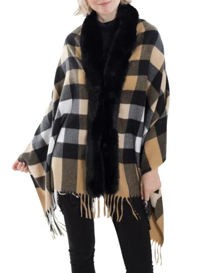 Belle Fare Women's Velvety Wool Blend Plaid Wrap In Camel